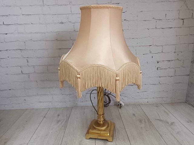 Vintage Brass Table Lamp with Tassel Fringe Lampshade 1960s for