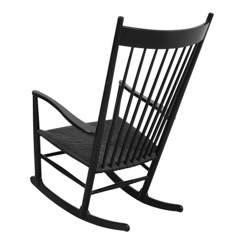 J16 Rocking Chair in BlackFramed Oak & Natural Wicker by Hans J Wegner