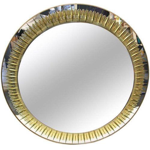 Espejo De Pared Italiano Redondo De Crystal Arte Anos 70 En Venta