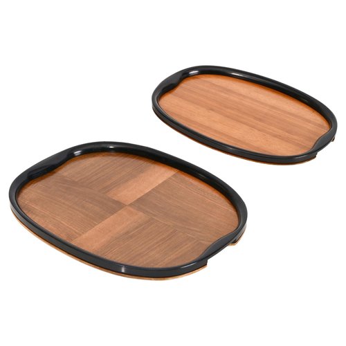 SwallowLiving Serviertabletts Set 2 Stück - Holzkern, Kunstleder Elfenbein, Goldgriffe