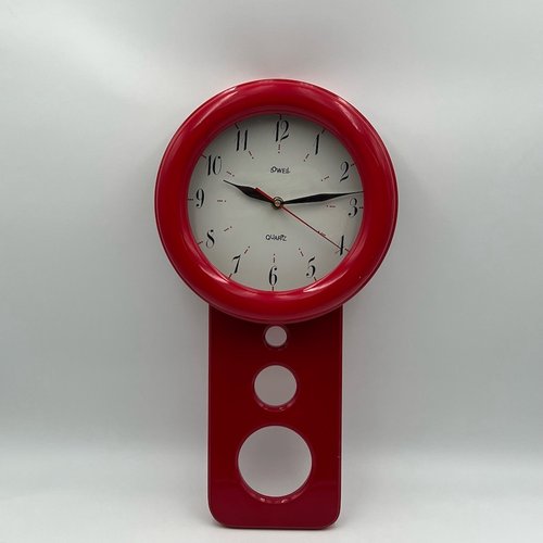 Italian Lacquered Red Wall Clock by Lowell, 1970s for sale at Pamono