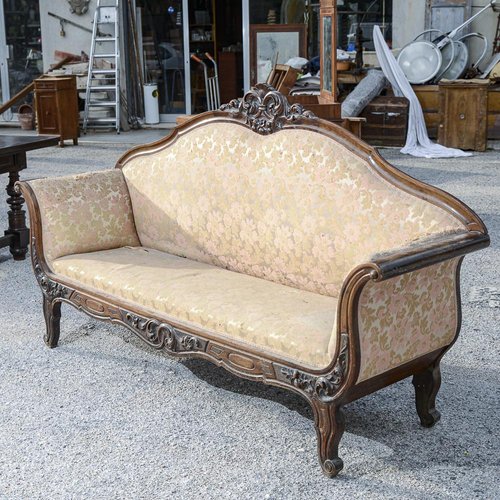 Antique Settee, Louis XV Style, Carved, Upholstered Sofa, Mahogny