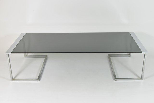 Italian Steel & Black Crystal Coffee Table, 1970s for sale at Pamono