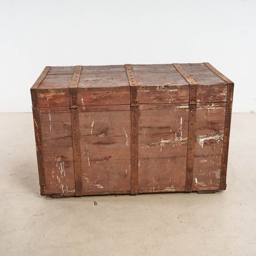Vintage Brown Wooden Trunk for sale at Pamono
