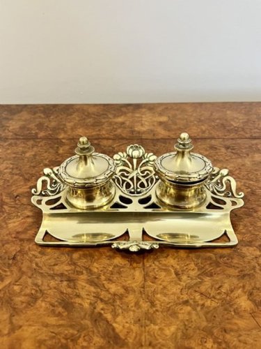 Antique Victorian Ornate Brass Inkwell, 1880s for sale at Pamono