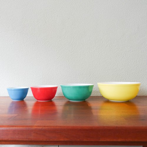 Pyrex, Primary Mixing Bowls (4 Bowls Only with Numbers)