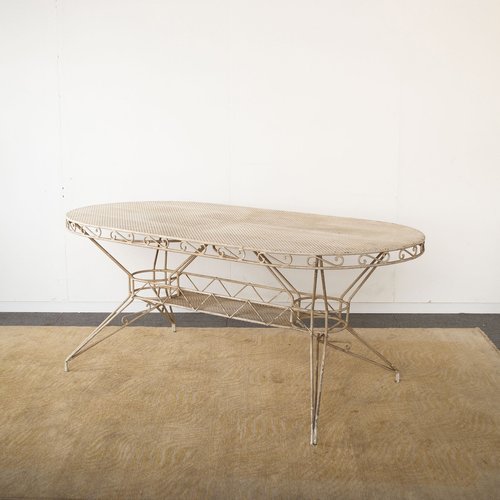 Large Oval Garden Table in Wrought Iron, 1950s for sale at Pamono