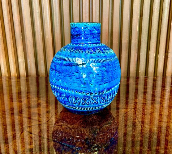 Rare SARDELLI Italy Blue Vase 30cm 希少 青 Bitossi , Rimini Blue Vase, Designer Aldo Londi Aqua Blue Italian