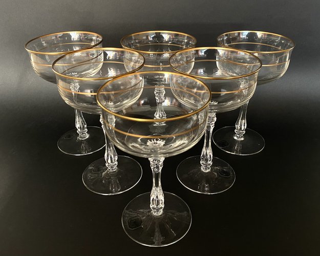 German Crystal Champagne Flute Glasses, 1980s, Set of 6 for sale