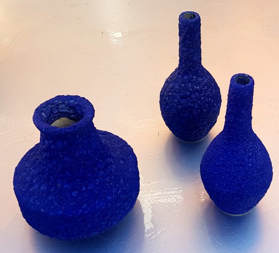 Fat Lava Ceramic Vases in Yves Klein Blue, 1960s, Set of 3 for sale at