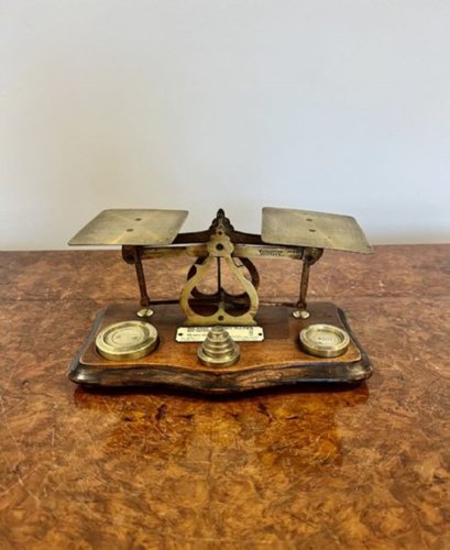 Antique Victorian Letter and Postal Scales with Weights, 1860, Set of 9