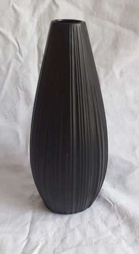 Vintage German Black Op Art Porcelain Vase by Martin Freyer for Rosenthal, 1970s