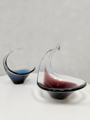 Vintage Sculptural Coquille Glass Bowls by Paul Kedelv