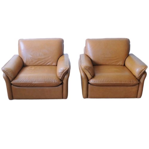 MidCentury Spanish Camel Leather Sofas, Set of 2 for sale at Pamono