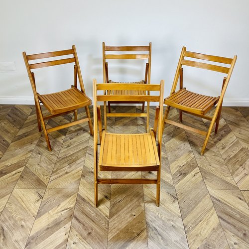 Vintage Wooden Folding Chairs by Centa, 1960s, Set of 4 for sale at Pamono