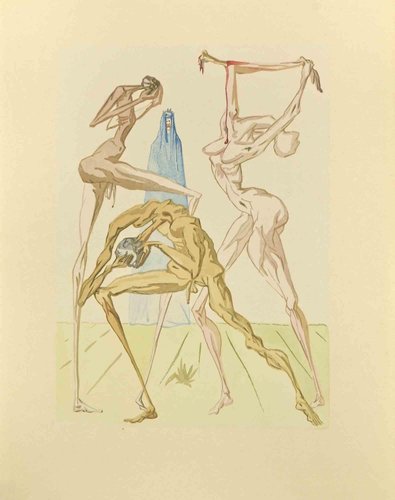 Salvador Dalí, The Inhabitants of Prato, Woodcut, 1963 for sale at