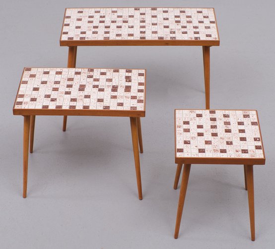 Nesting Tables with Ceramic Mosaic Tiles Holland 1960s Set of 3