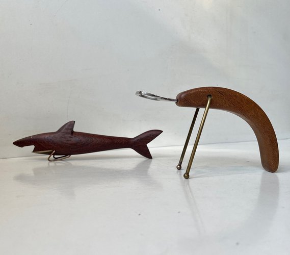 Danish Shark and Lobster Bottle Openers in Teak, 1960s, Set of 2