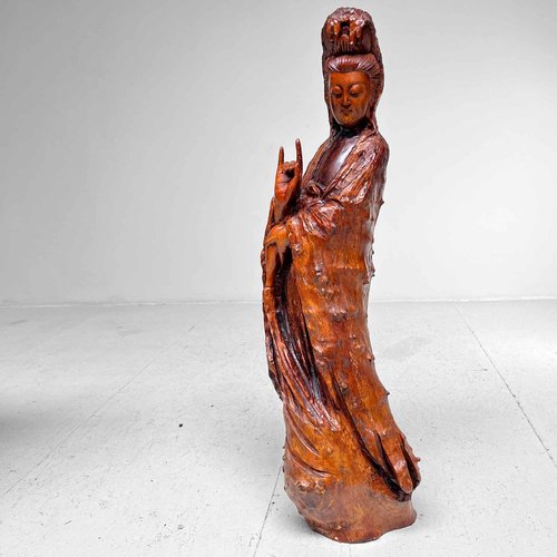 Large Wooden Goddess of Mercy Lord of Compassion Kannon Statue