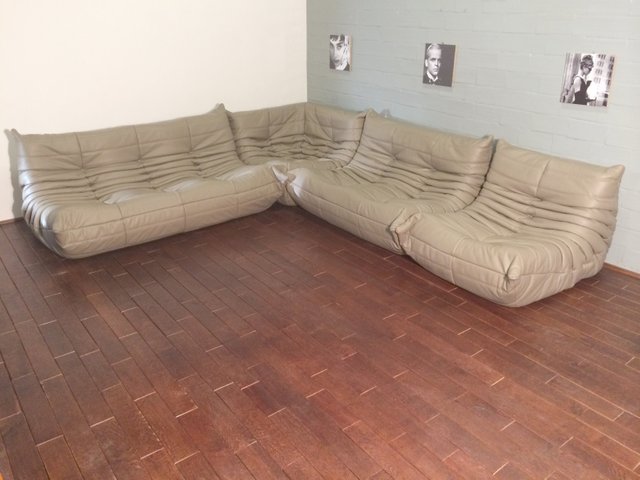 Beige Leather Togo Sofa Set By Michel Ducaroy For Ligne Roset 1974