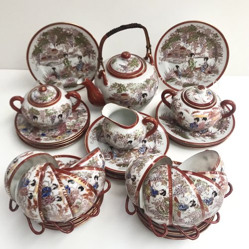 Service à Café ou à Thé en Porcelaine avec Geisha Lithophane, Japon, 1940s, Set de 40 en vente sur