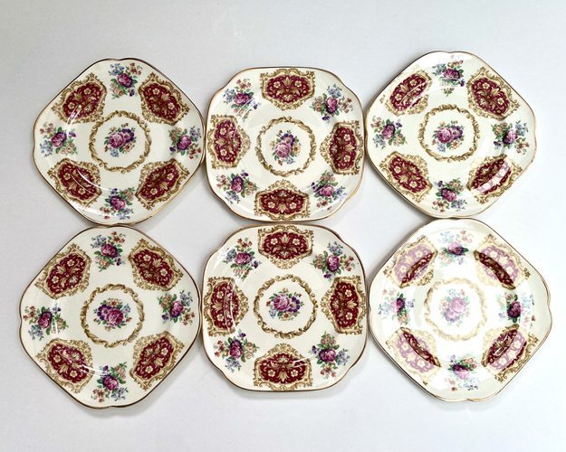Platos de postre vintage de porcelana de James Kent Ltd Inglaterra anos 30. Juego de 6 en venta en Pamono
