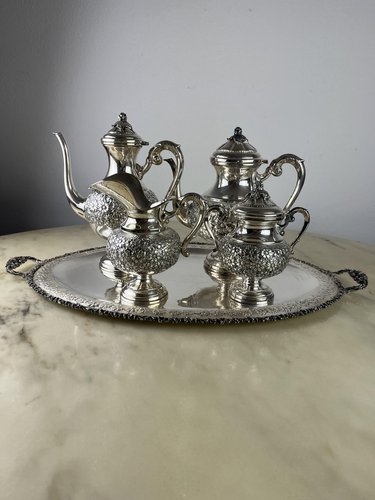 Tea and Coffee Service Tray in 800 Silver, Italy, 1980s, Set of