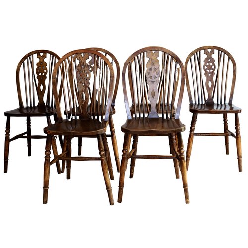 Windsor Wheelback Dark Oak Dining Chairs, Set of 6 for sale at Pamono