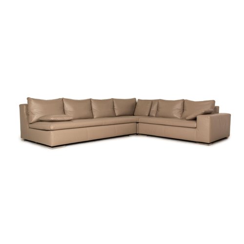 Minotti Corner Sofa in Beige Leather for sale at Pamono