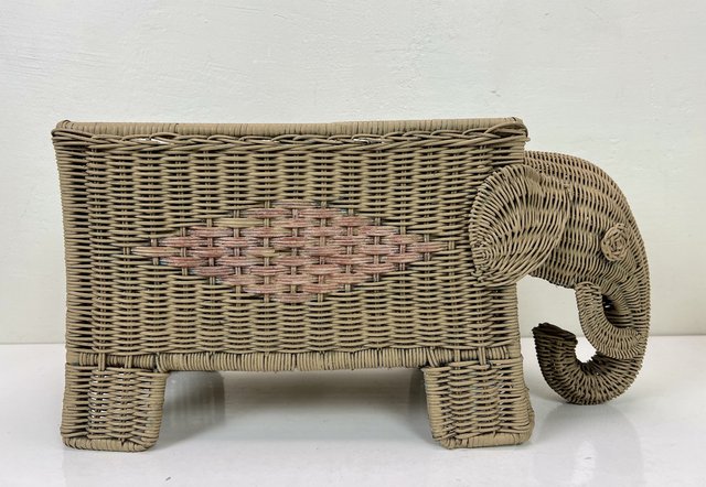 Italian Woven Rattan Elephant Planter, 1970s for sale at Pamono