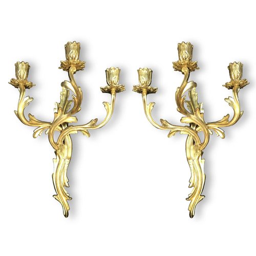 Golden Bronze Wall Lights, 1920s, Set of 2 for sale at Pamono