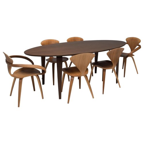 Cherner Classic Walnut Oval Dining Table and Chairs, 2013, Set of 7 for sale at Pamono