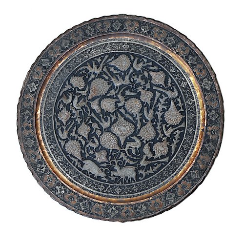 PLATEAU MAROCAIN ORIENTAL en cuivre jaune 850g fait à la main, 40cm EUR