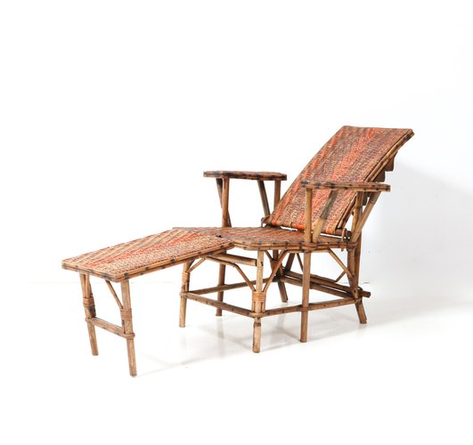 Art Nouveau Childrens Folding Deck Chair or Lounge Chair in Rattan