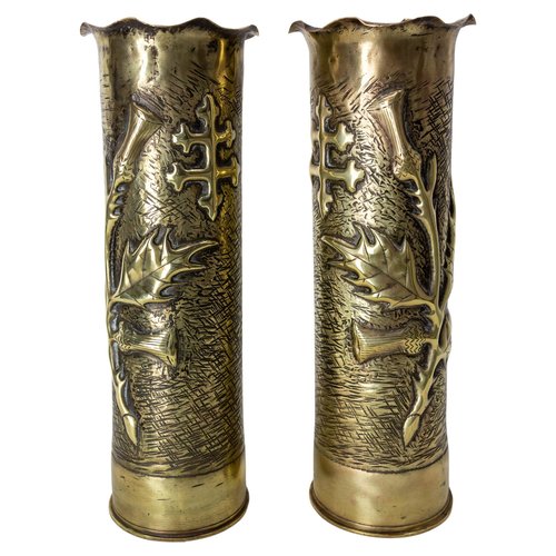 French World War I Brass Thistle and Cross of Lorraine Shells Casing,  1890s, Set of 2 for sale at Pamono
