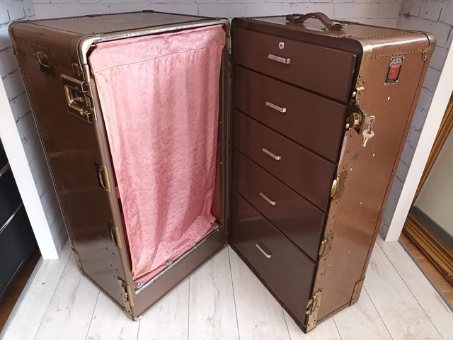 Antique Steamer Trunk Wardrobe Trunk With Drawers Luggage Shipping Suitcase  Rare