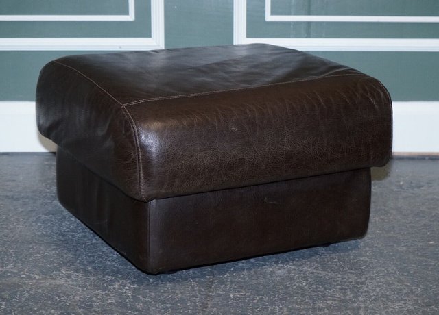 Vintage Chocolate Brown Leather Footstool 1970s for sale at Pamono