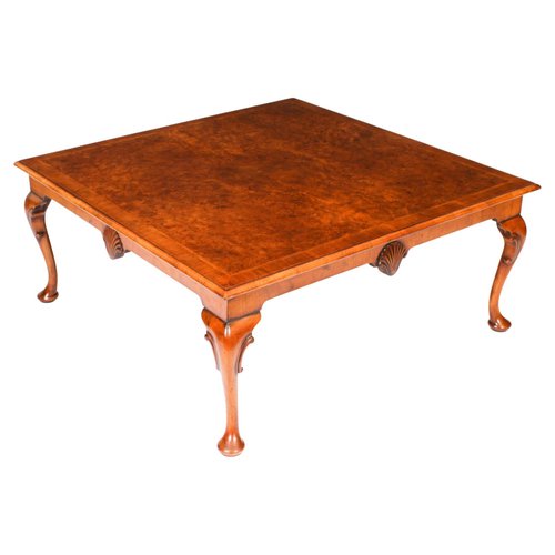 Antique Queen Anne Revival Coffee Table in Burr Walnut, 1920s for sale