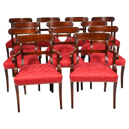 Vintage English Regency Revival Bar Back Dining Chairs, 1990s, Set of