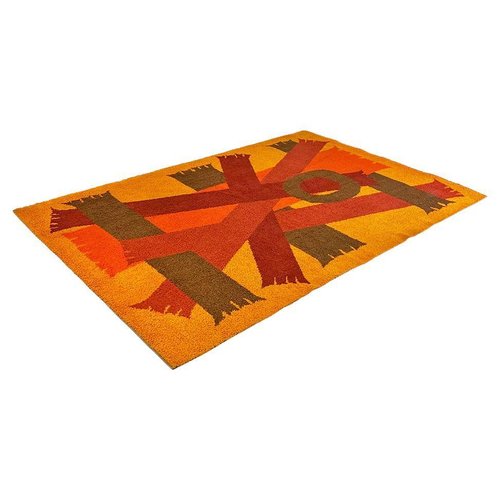 Italian Space Age Red Orange Brown Short Pile Rug with Geometric