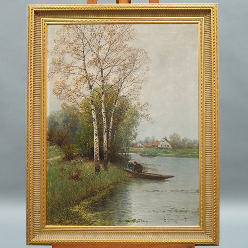 【即納&大特価】 Johann Oil Rhine, Lower the on Landscape River Jungblut, 絵画
