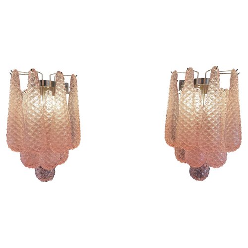 【人気No.1】 Vintage Pink Glass Petal Drop Wall Sconces, Murano, 1970s ガラス