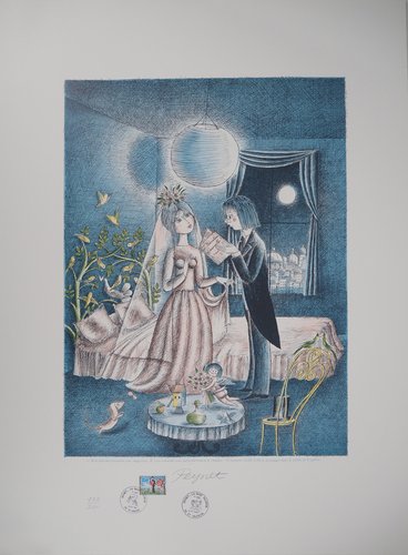 美品Raymond Peynet 【モーツァルトの音楽会】lithograph Raymond Peynet, Lovers: Cupid's Garden, Original Lithograph for