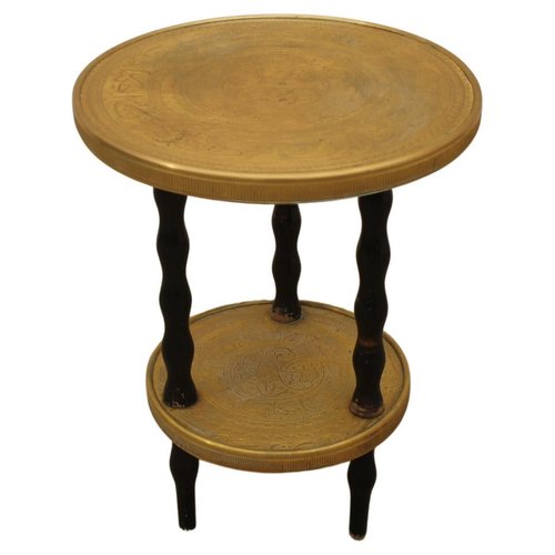 Art Deco Wood and Brass Round Side Table Bohemia 1930s for sale