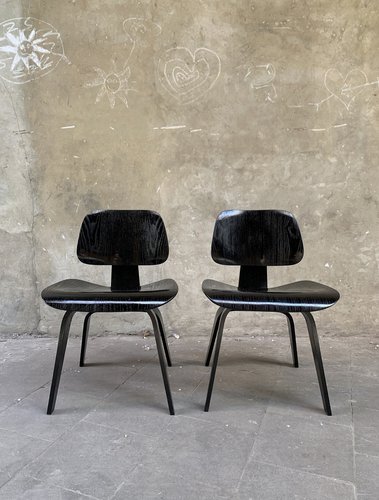 Set of DCW Chairs in Black by Charles & Ray Eames for Herman