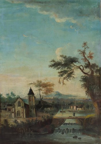 French Artist, Landscape with River, Late 18th Century, Oil Painting