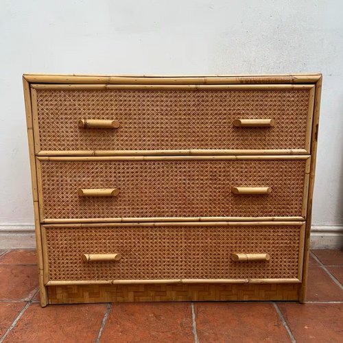 最新情報 Mid-Century 1950s Drawers, of Chest Cane Rattan and Bamboo スチールラック・メタルラック