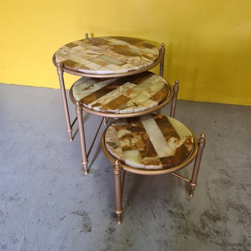Hollywood Regency Nesting Tables with Onyx Tops, 1960s1970s, Set of 3