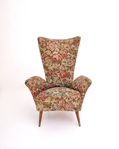 Vintage Floral Fabric Children Armchair with Wooden Legs Italy