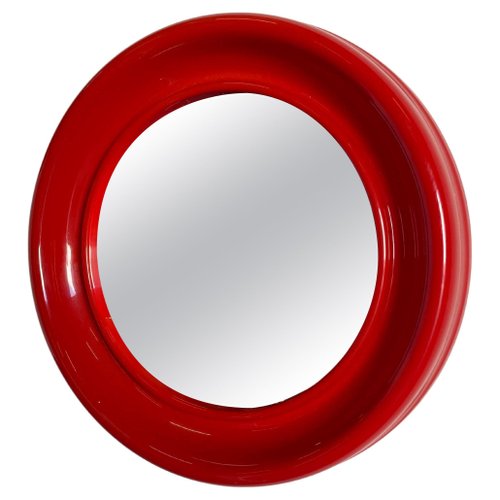 Vintage Italian Space Age Circular Wall Mirror, 1980s for sale at Pamono